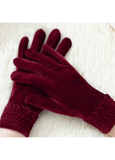 Modlily Wine Red Wrist Warming Full Finger Gloves - One Size