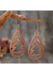 Modlily Wood Christmas Tree Light Coffee Earrings - One Size