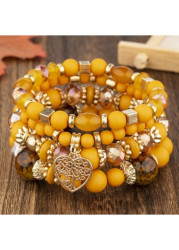 Modlily Yellow Heart Crystal Beaded Bracelets Set - One Size