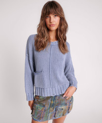 One Teaspoon Acid Washed Oversized Pocket Sweater - Washed Blue