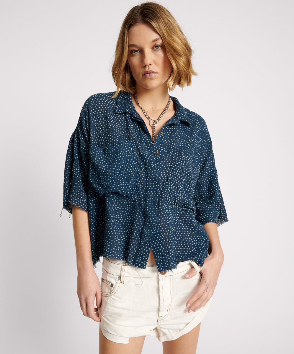 One Teaspoon BATIK SPOT HAND DYED MUSLIN CROPPED SHIRT