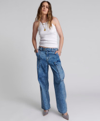 One Teaspoon Berlin Blue New Fiction Wide Leg Cargo Jeans