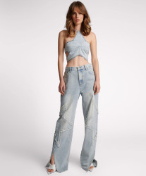 One Teaspoon Billie Low Slung Straight Leg Mid Waist Denim Jeans - Diamonde