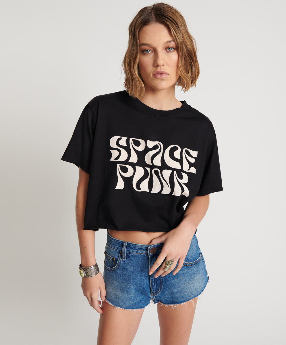 One Teaspoon Black Cropped Space Punk Tee