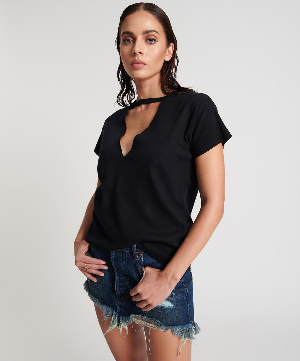 One Teaspoon Black Deep V Cut Out Tee