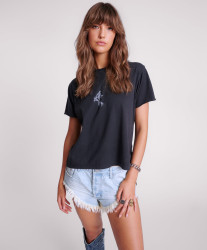 One Teaspoon BLACK GRAFFITI BIRD SPLIT HEM TEE