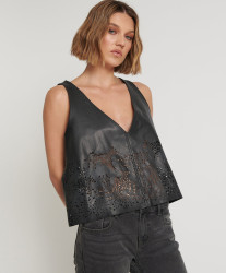 One Teaspoon BLACK LASER CUT LEATHER SWING TOP