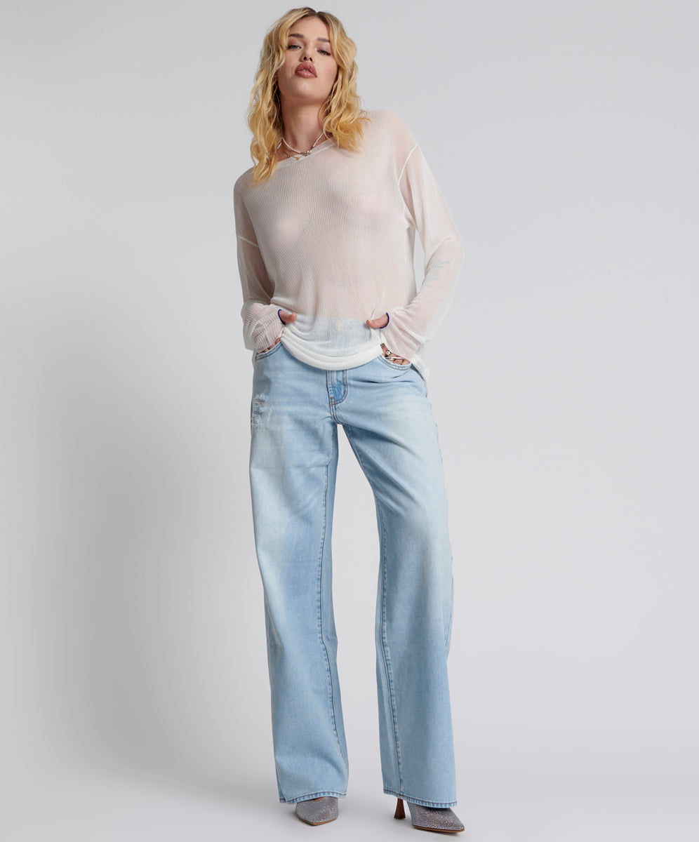 One Teaspoon Blue Latte Lowrider Wide Leg Jeans