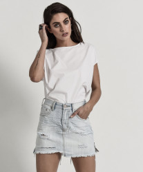 One Teaspoon BRANDO 2020 MINI HIGH WAIST DENIM SKIRT WHITE