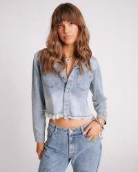 One Teaspoon Braxton Long Sleeve Denim Top - Blue Blossom