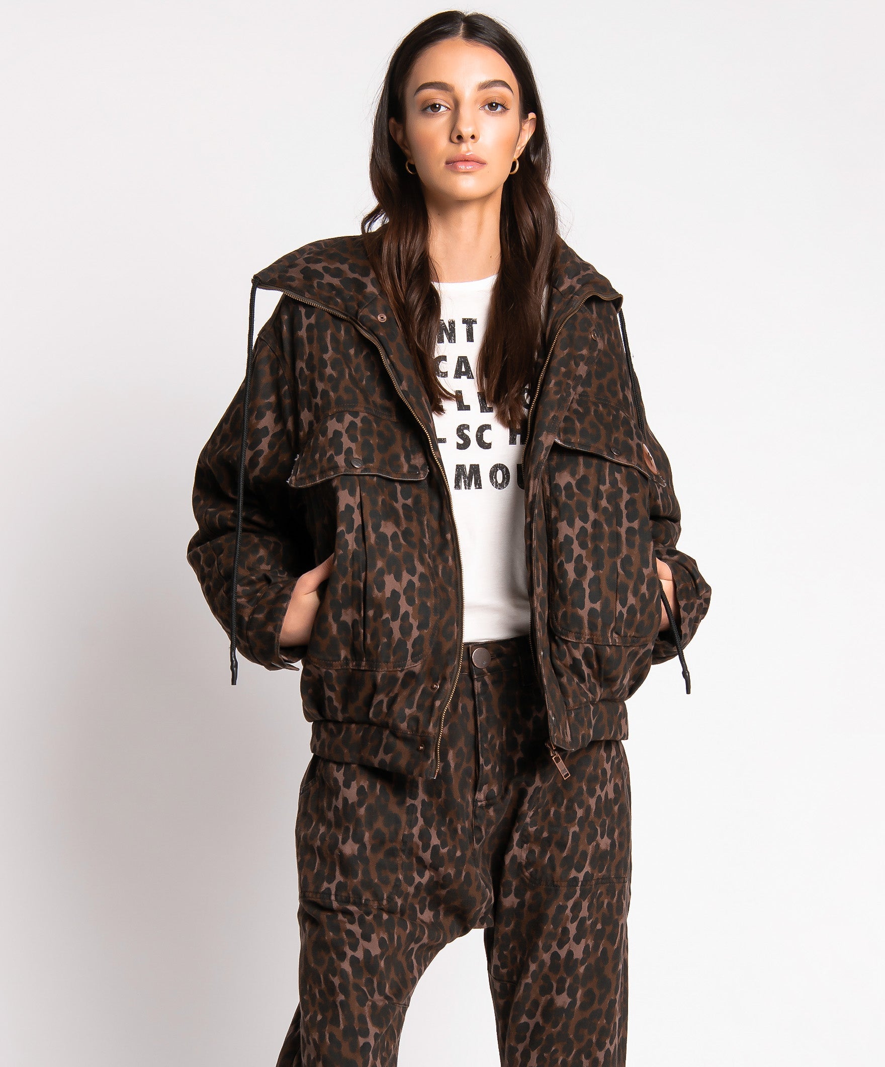 One Teaspoon Bronze Leopard Puffa Jacket