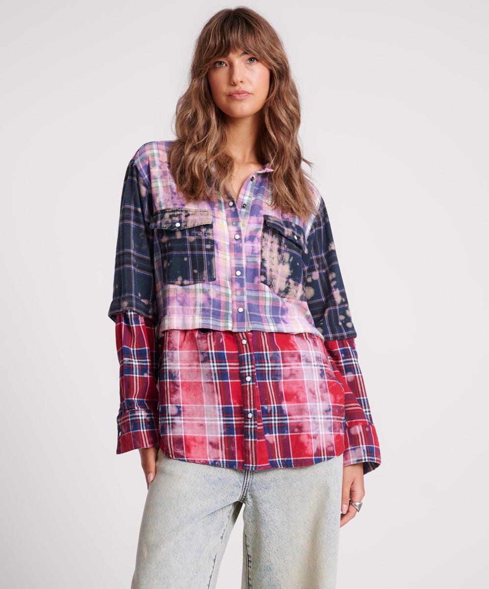 One Teaspoon Button Off Distressed Flannel Shirt - Multi Flannel