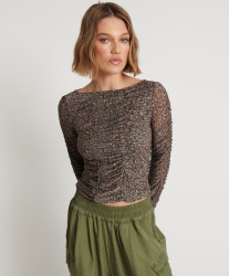 One Teaspoon Camo Night Fever Longsleeve Mesh Top