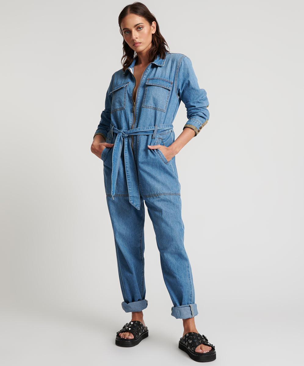 One Teaspoon Claudia Long-Length Denim Overalls - Ciao Blue