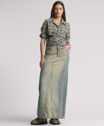 One Teaspoon Column Mid Waist Maxi Denim Skirt - Blue Sand