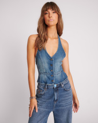 One Teaspoon Denim Halter Top - Gritty Blue