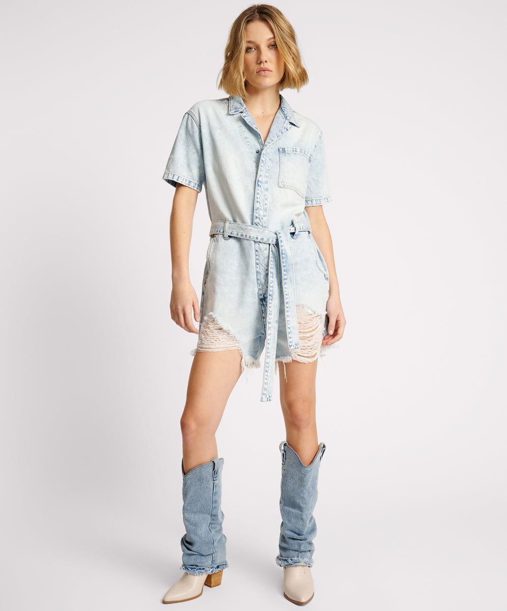 One Teaspoon Depeche Blue Night Movers Denim Jumpsuit