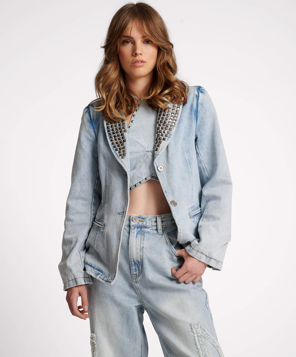 One Teaspoon Diamonde Studded Denim Blazer