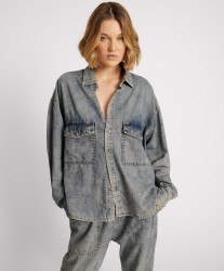 One Teaspoon Dirty Blue Oversized Denim Western Shirt