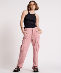 One Teaspoon Dirty Pink Cargo Safari Mid Waist Relaxed Pant