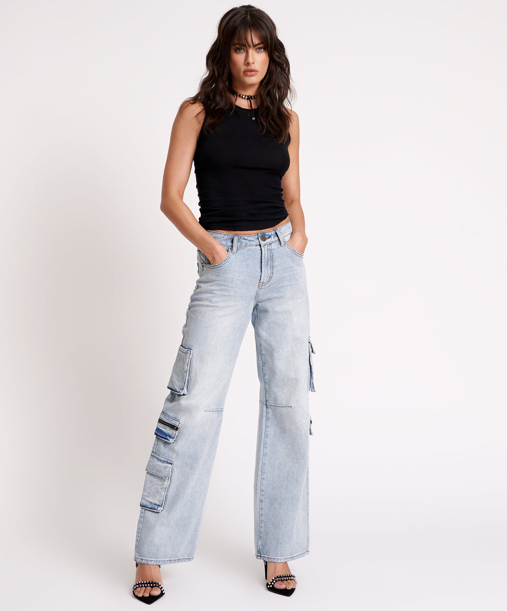 One Teaspoon Dream Cargo Jackson Wide Leg Jeans