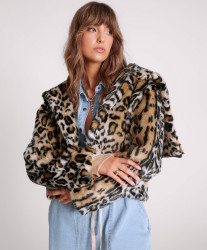 One Teaspoon Faux Fur Leopard Split Hood Jacket - Animal