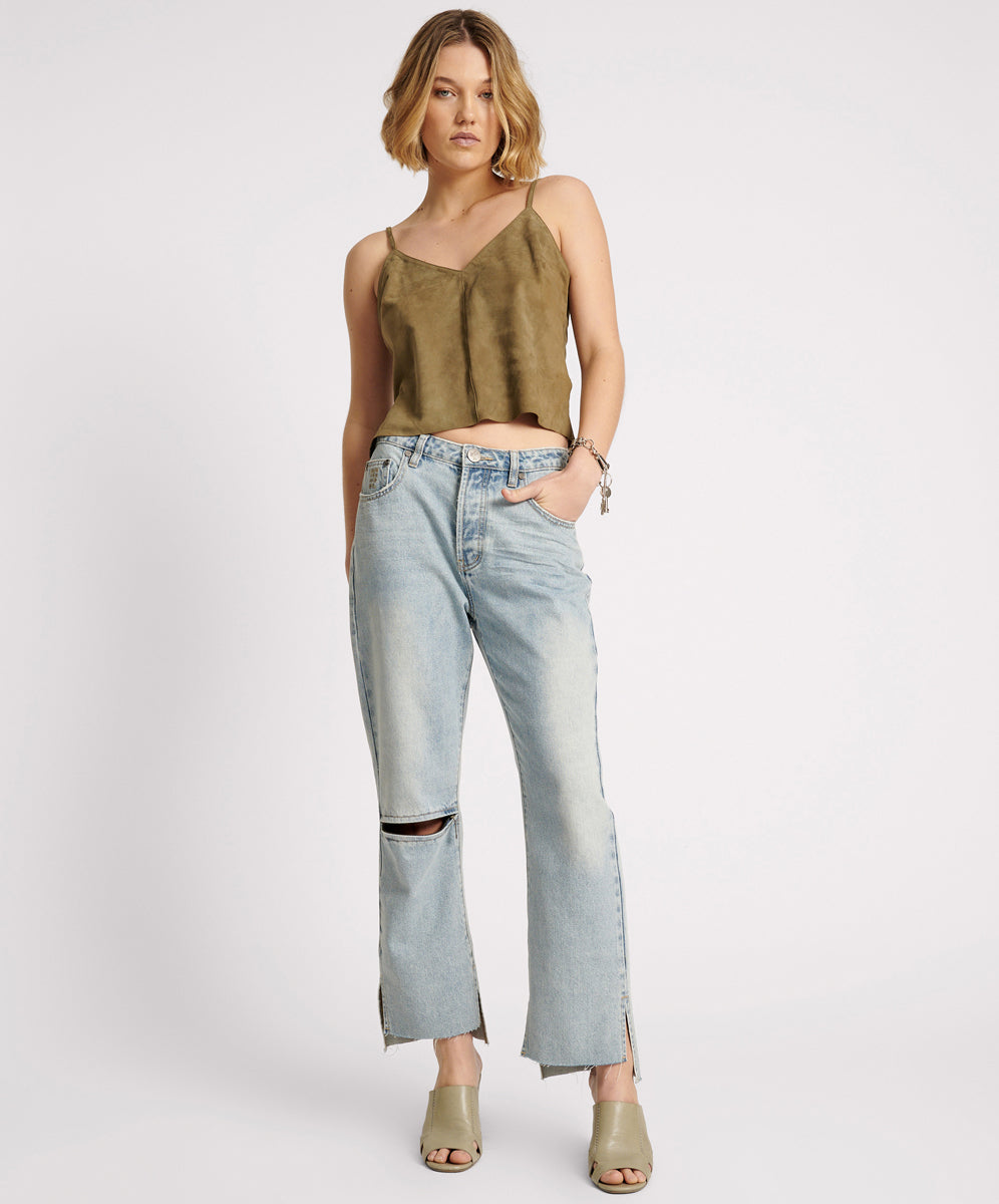 One Teaspoon Fleetwood Zipped Hooligans Mid Waist Relaxed Cropped Jeans