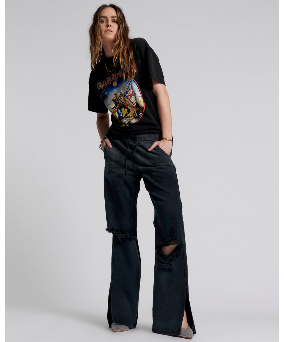 One Teaspoon Fox Black Roadhouse Wide Leg Drawstring Jeans