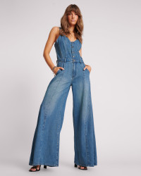 One Teaspoon Freida Fit N Flare Denim Jumpsuit - Gritty Blue