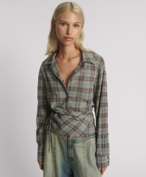 One Teaspoon Get Checked Wrap Shirt - Sage