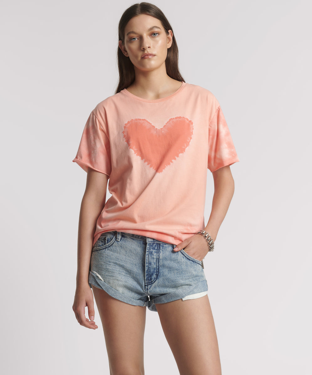 One Teaspoon Heart Throb Tie Dye Boyfriend Tee - Coral Pink