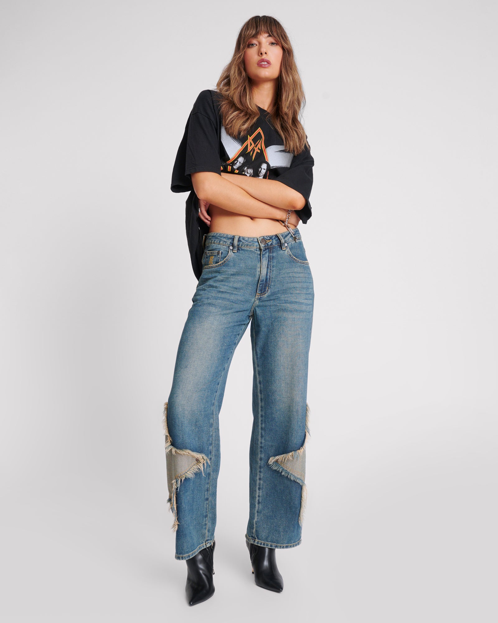 One Teaspoon Jackson Mid Waist Wide Leg Denim Jeans - Memphis Star