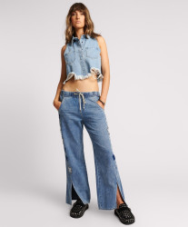 One Teaspoon Johnny Blue Star Roadhouse Wide Leg Drawstring Jeans