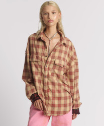 One Teaspoon Joshua Oversized Flannel Western Shirt - Burnt Sand