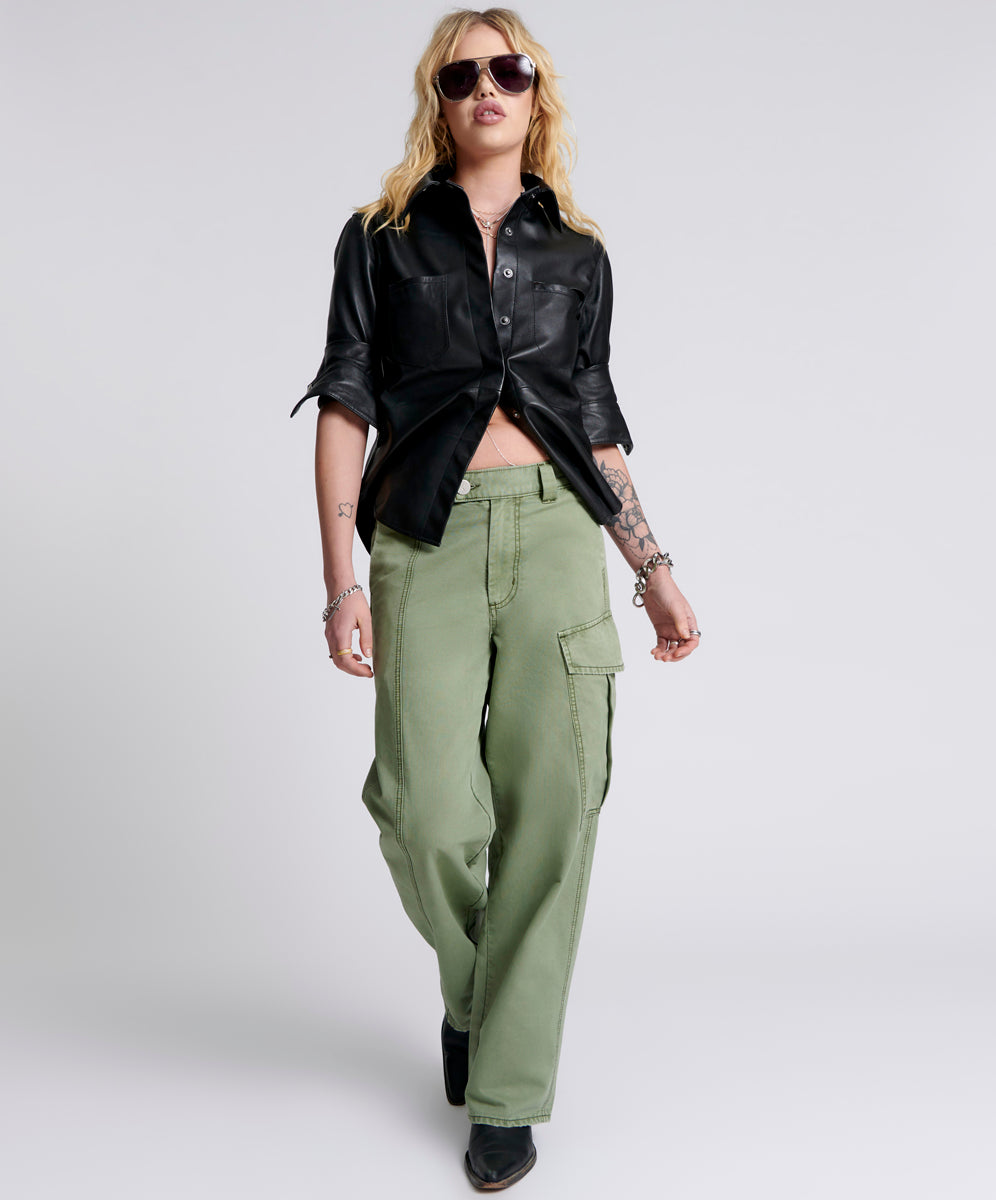 One Teaspoon Khaki New Fiction Wide Leg Cargo Jeans