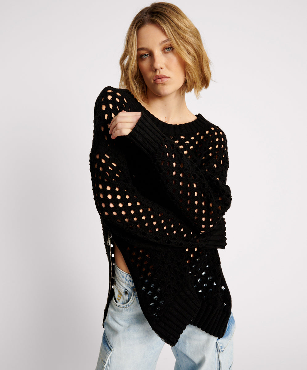 One Teaspoon Knitted Fishnet Zip Side Sweater