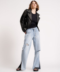 One Teaspoon Le Stripe Roadhouse Wide Leg Drawstring Jeans