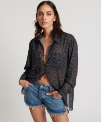 One Teaspoon Leopard Chiffon Longline Shirt