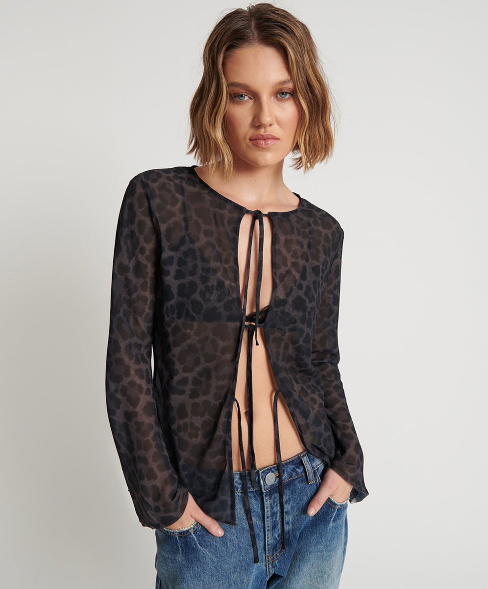 One Teaspoon Leopard Fantasy Chiffon Longsleeve Top