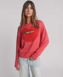 One Teaspoon Lips Of Love Zip Front Valentines Sweater - Pink