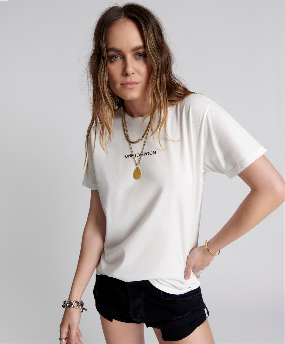 ONE TEASPOON LOGO CREW NECK TEE WHITE