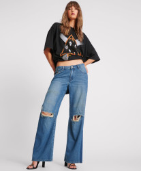 One Teaspoon Low Riders Low Waist Wide Leg Denim Jeans - Gritty Blue