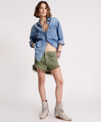 One Teaspoon Military Khaki Outlaws Mid Length Denim Shorts