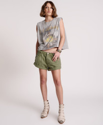 One Teaspoon Military Khaki Smiths Tailored Low Waist Denim Shorts