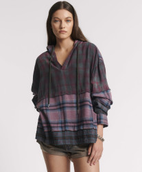 One Teaspoon Mixed Flannel Hooded Shirt - Dark Purple