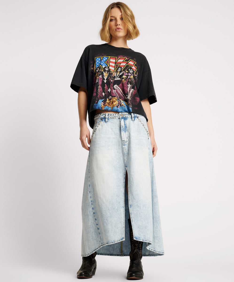 One Teaspoon Mrs Carter Low Waist Long Denim Skirt - Depeche Blue