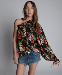 One Teaspoon Night Flower Hawaiian One Shoulder Top