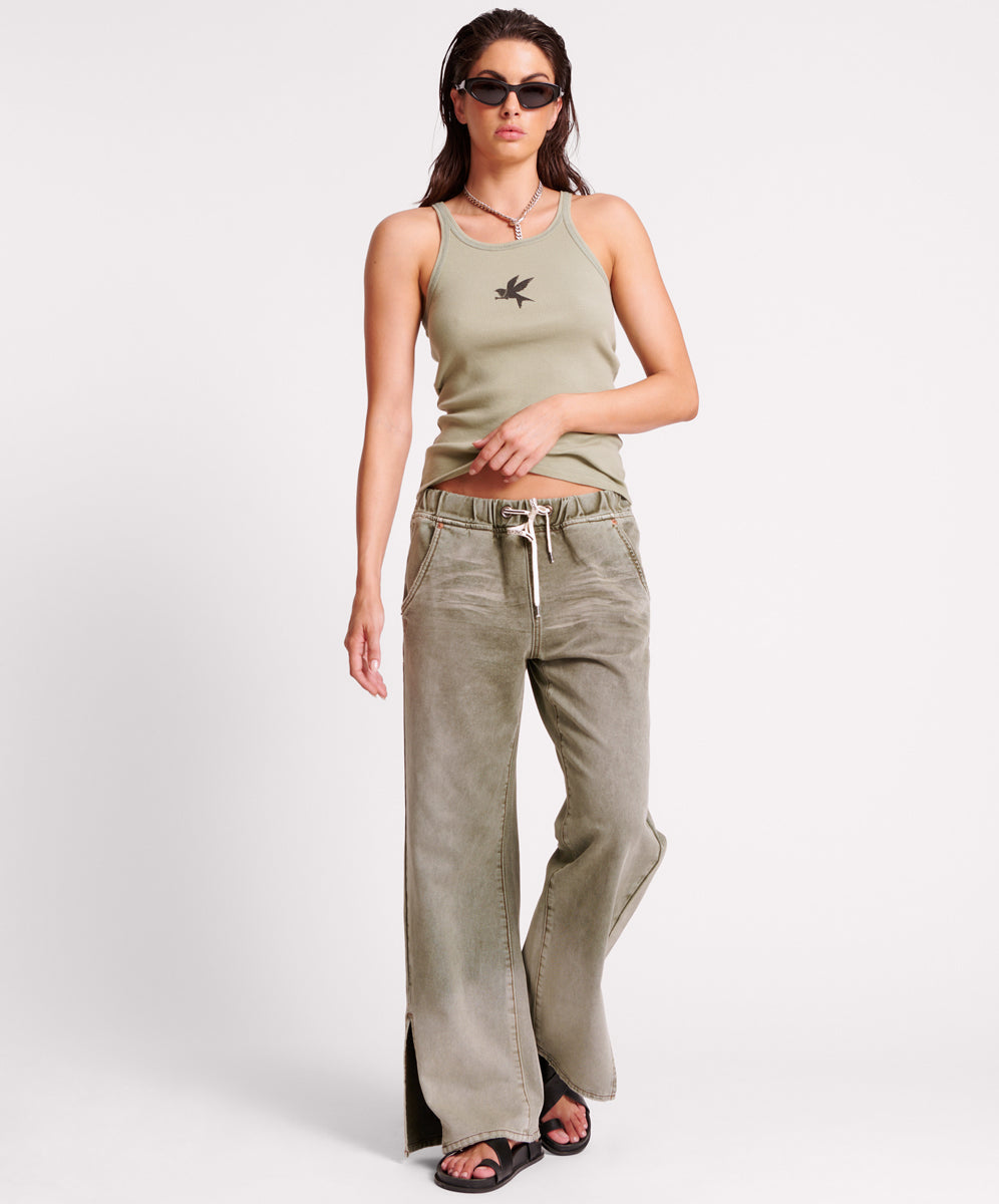 One Teaspoon Old Khaki Roadhouse Wide Leg Drawstring Jeans