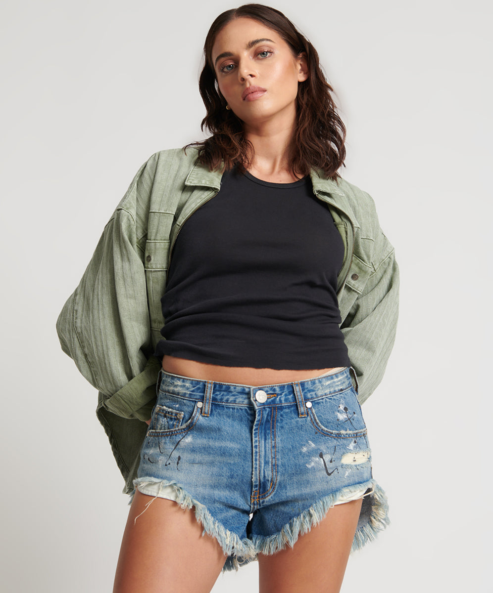 One Teaspoon Pacifica Artiste Rollers Low Waist Denim Shorts