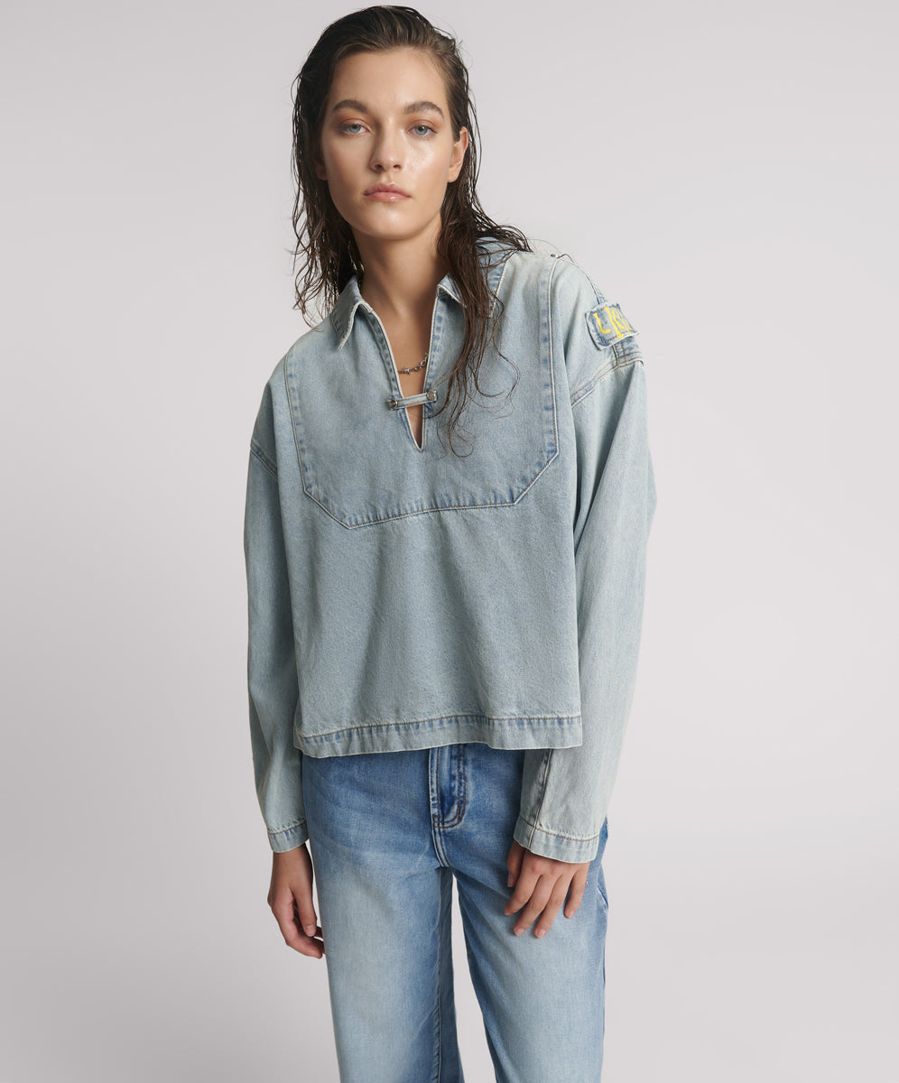 One Teaspoon Retro Pullover Denim Shirt - Soft Blue